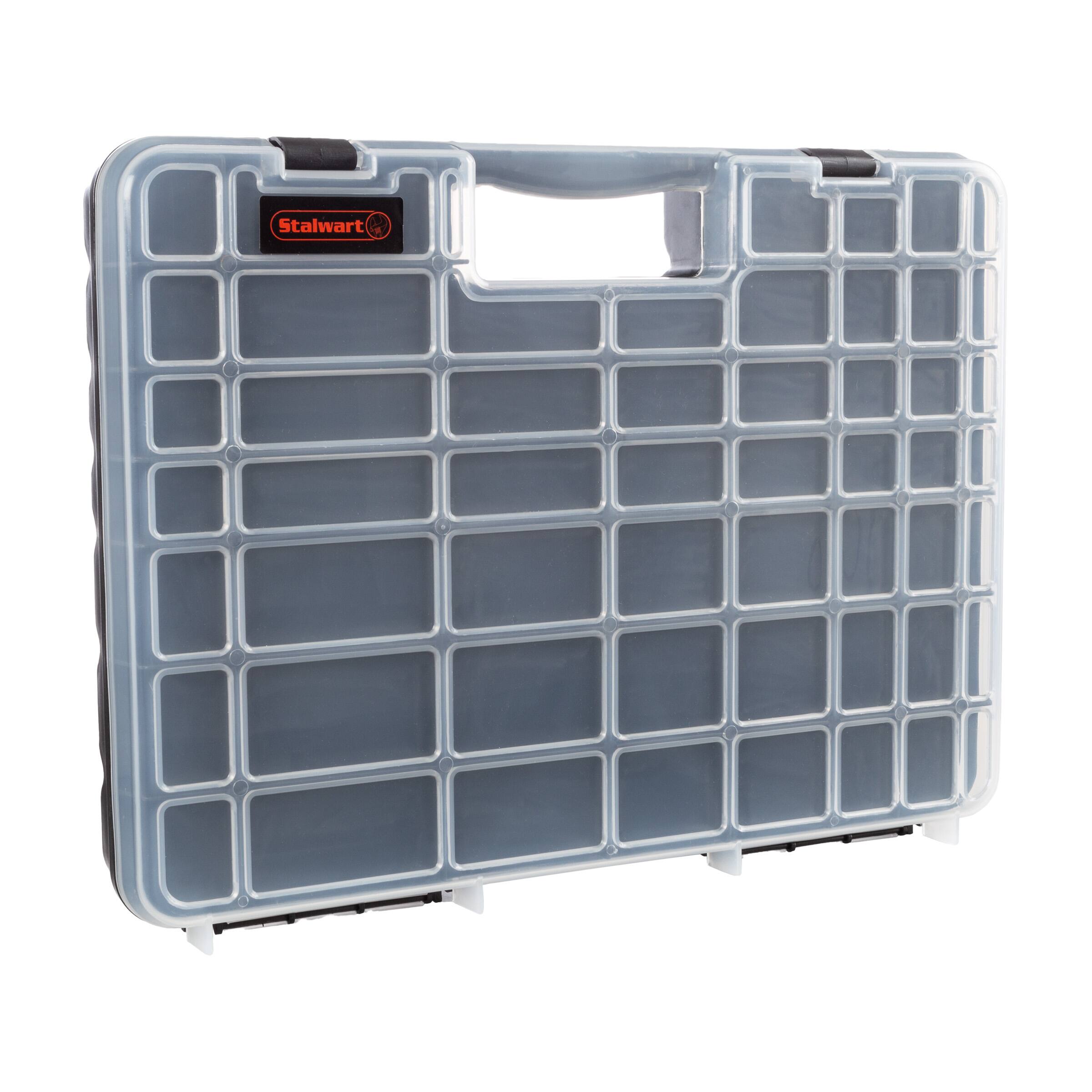Front. Stalwart - 55 Compartment Hardware Organizer Toolbox - Black and Clear.