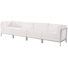 Emma + Oliver - Home Office Faux Leather 4 Piece Lounge Set with Ganging Clips - Melrose White