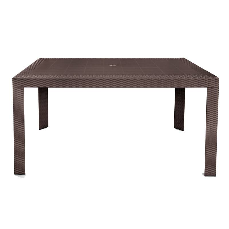 Back. LeisureMod - Mace Weave Design 55Inch Outdoor Dining Table, Weather-Resistant Patio Accent Table, Modern Backyard Furniture - Brown.