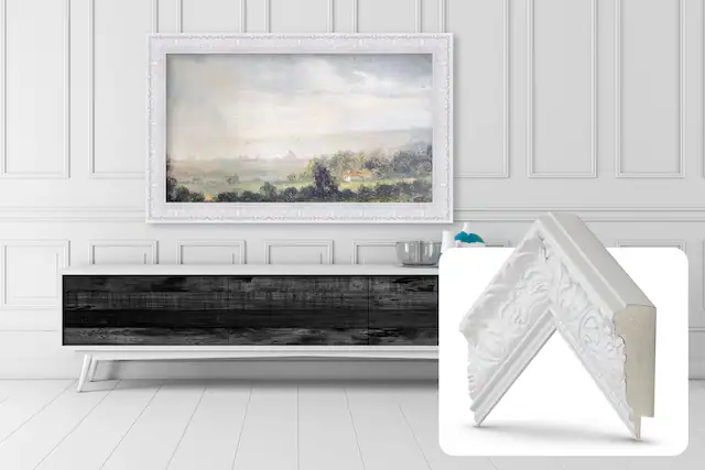 Front. Deco TV Frames - Premiere Bezel for Samsung the Frame TV - 65" - Tuscan Gloss White.