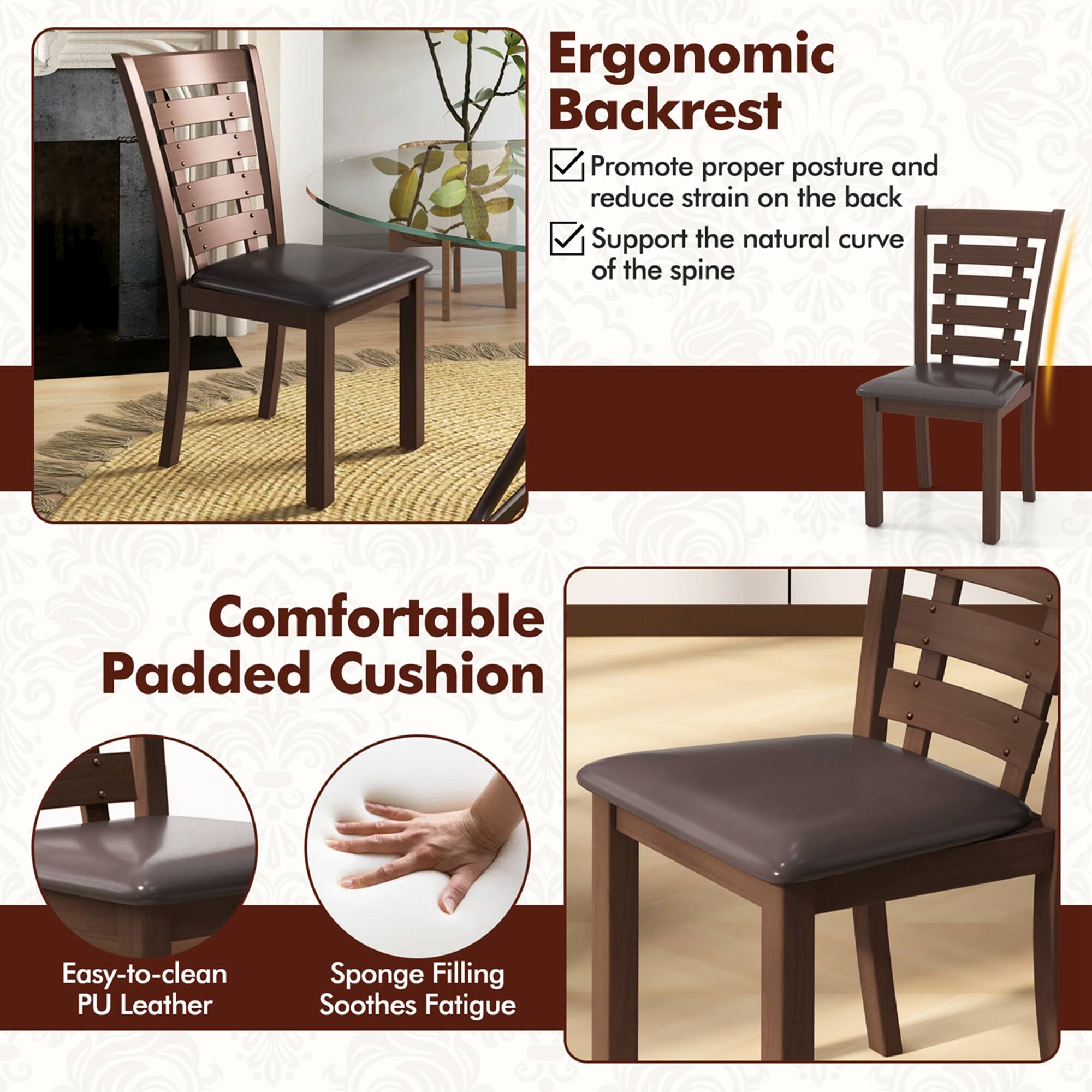 Ergonomic Backrest: Promote proper posture and reduce strain on the back by supporting the natural curve of the spine.
Comfortable Padded Cushion: Easy-to-clean PU Leather Sponge Filling Soothes Fatigue.