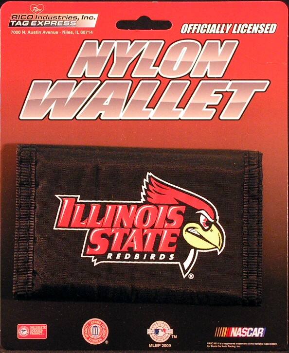 RICO Industries, Inc.  
TAG EXPRESS  
7000 N. Austin Avenue - Niles, IL 60714  

OFFICIALLY LICENSED  
NYLON WALLET  

ILLINOIS STATE REDBIRDS  

COLLEGIATE LICENSED PRODUCT  
MLBP 2009  
NASCAR