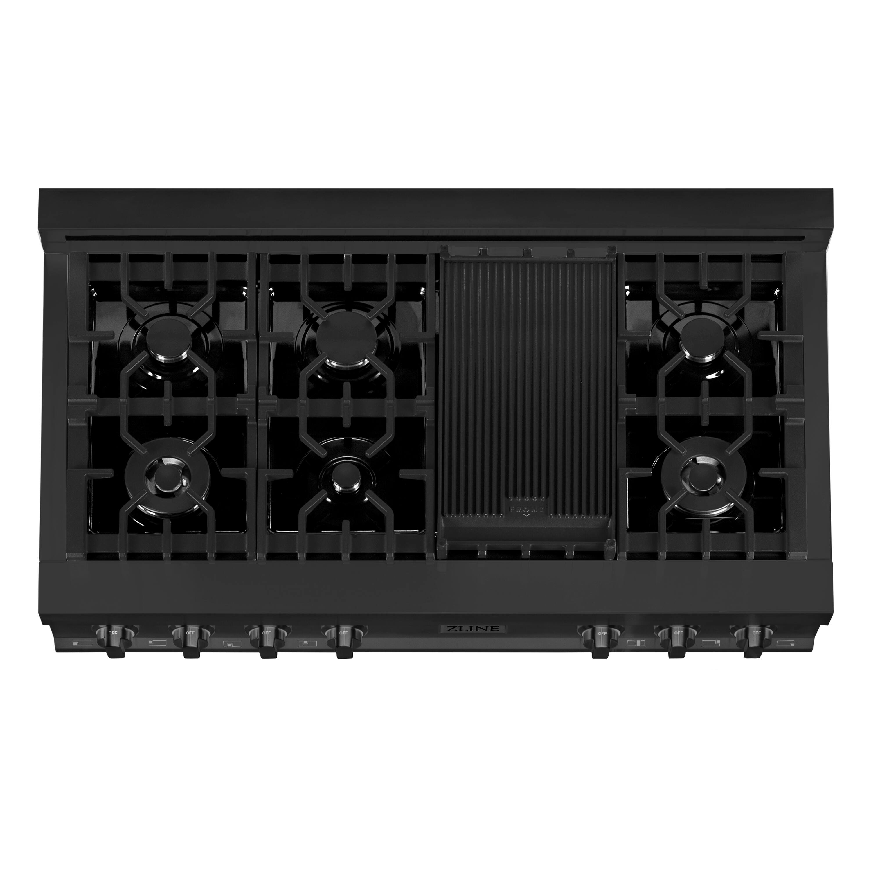 Back. ZLINE - ZLINE 48 in. Classic Gas Rangetop with 8 Burners and Porcelain Cooktop in Black Stainless Steel (RTB-48) - Black stainless steel.