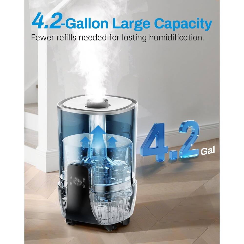 4.2-Gallon Large Capacity  
Fewer refills needed for lasting humidification.  
4.2 Gal