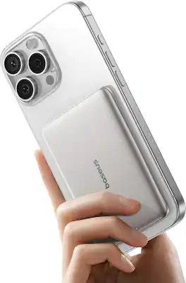 Baseus - Picogo 5000mAh Ultra-Slim MagSafe Power Bank, Card-Size Wireless Charger with USB-C Braided Cable - Silver