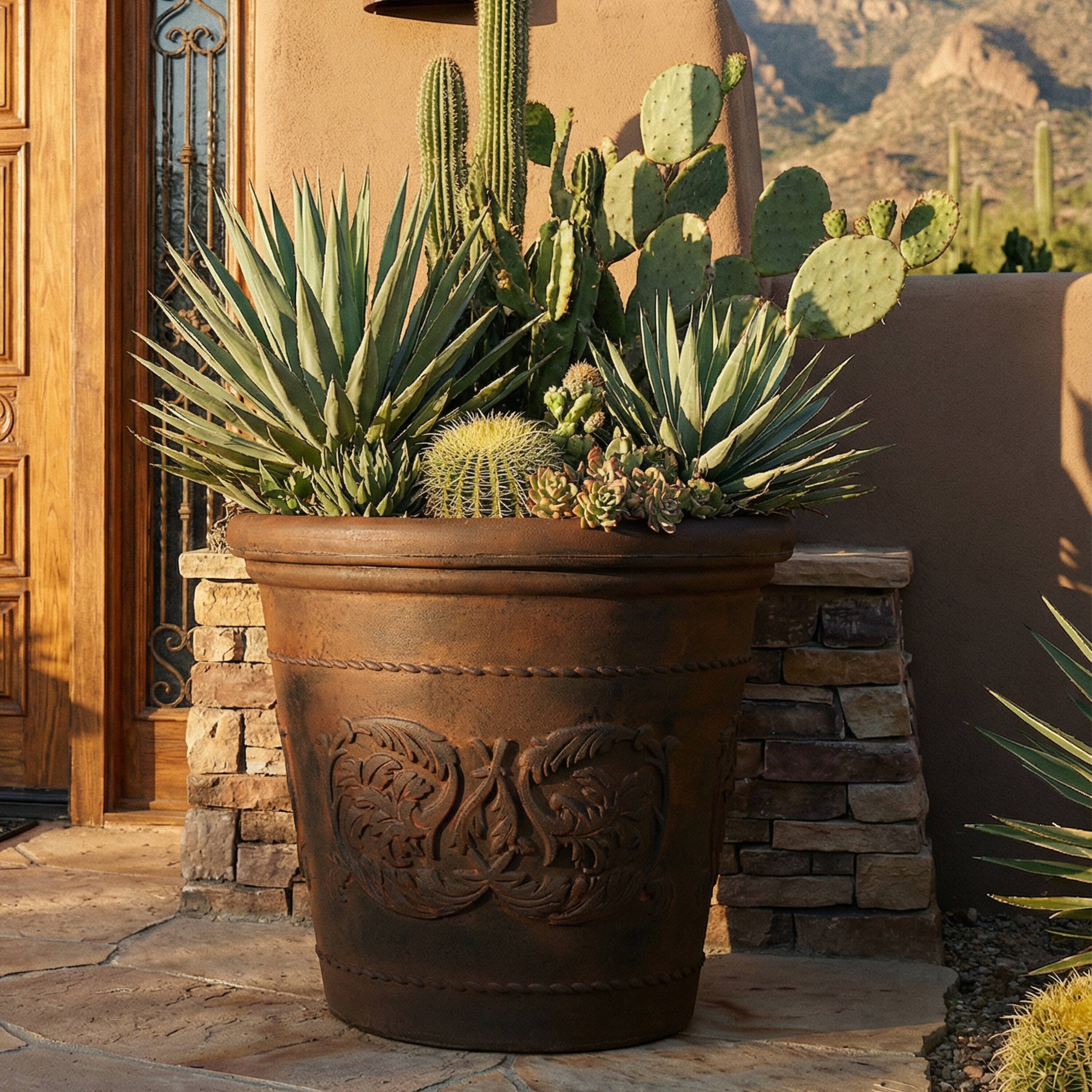 Alt View 1. Sunnydaze - 2pk 19.5 in Arabella Polyresin Outdoor Planter - Rust.