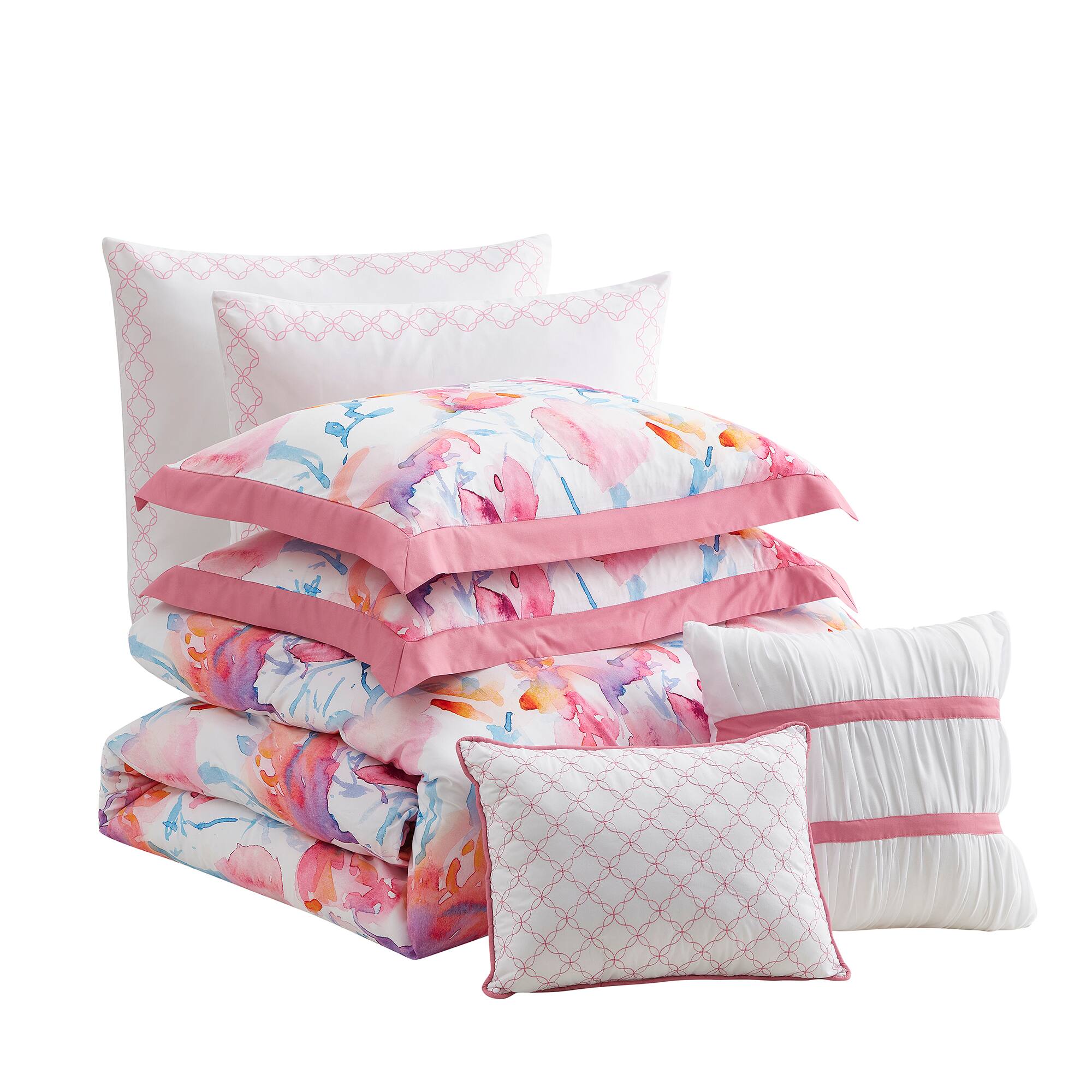 Angle. Sweet Home Collection - 7pc Melrose All Season Comforter & Decorative Pillow Set - King - Multicolored.