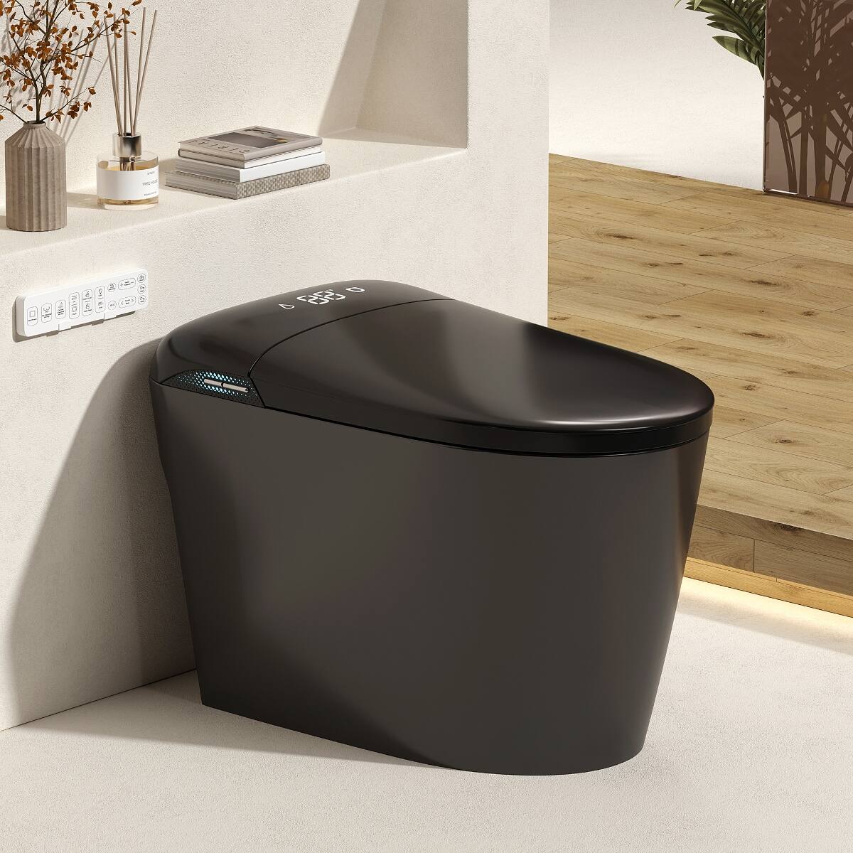Front. Loheer - Loheer Tankless Smart Toilet With Built In Bidet Black Porcelain One Piece 12 Inch Rough In - Black.