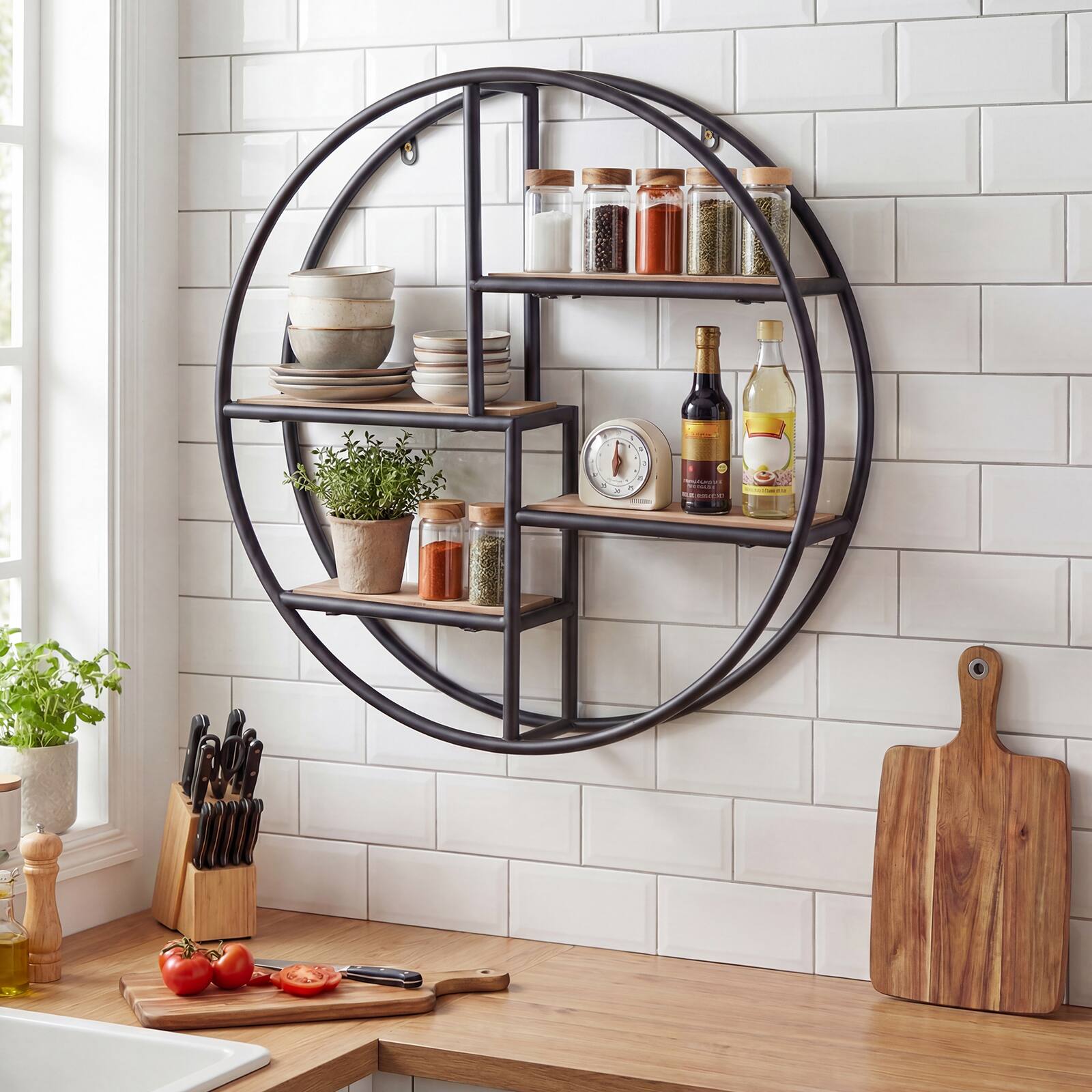Alt View 7. Gymax - Gymax 4-Tier Floating Shelf Modern Geometric Hanging Storage Organizer for Living Room - Black.