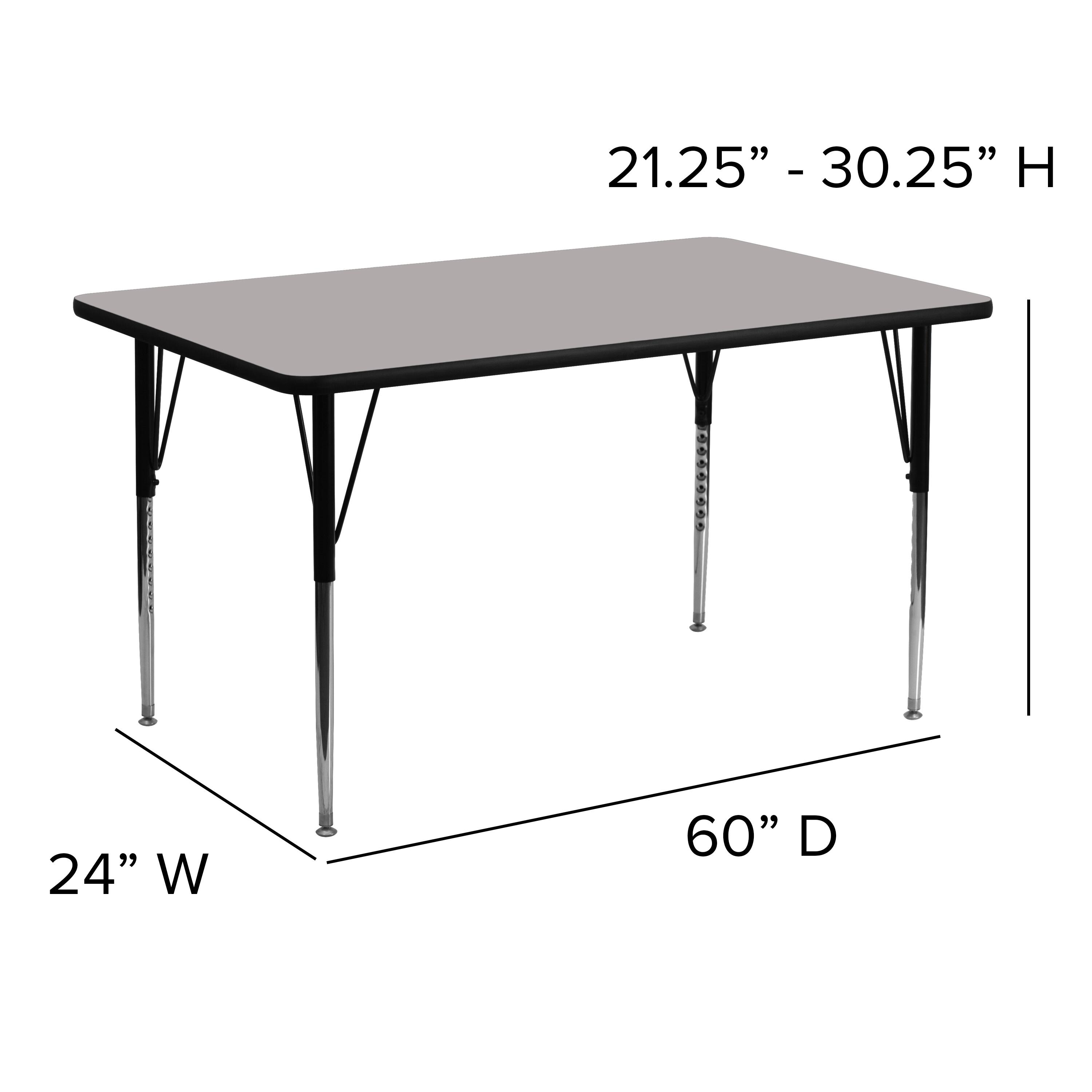 21.25" - 30.25" H  
24" W  
60" D