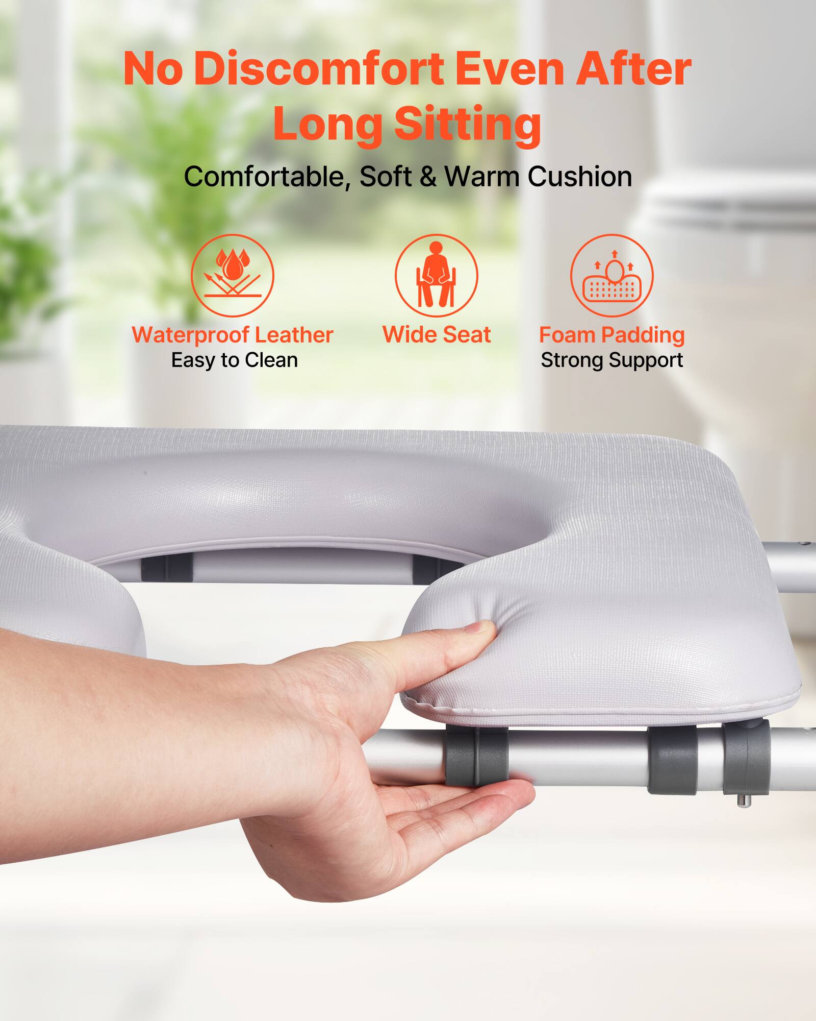 No Discomfort Even After Long Sitting  
Comfortable, Soft & Warm Cushion  

- Waterproof Leather  
  Easy to Clean  

- Wide Seat  

- Foam Padding  
  Strong Support