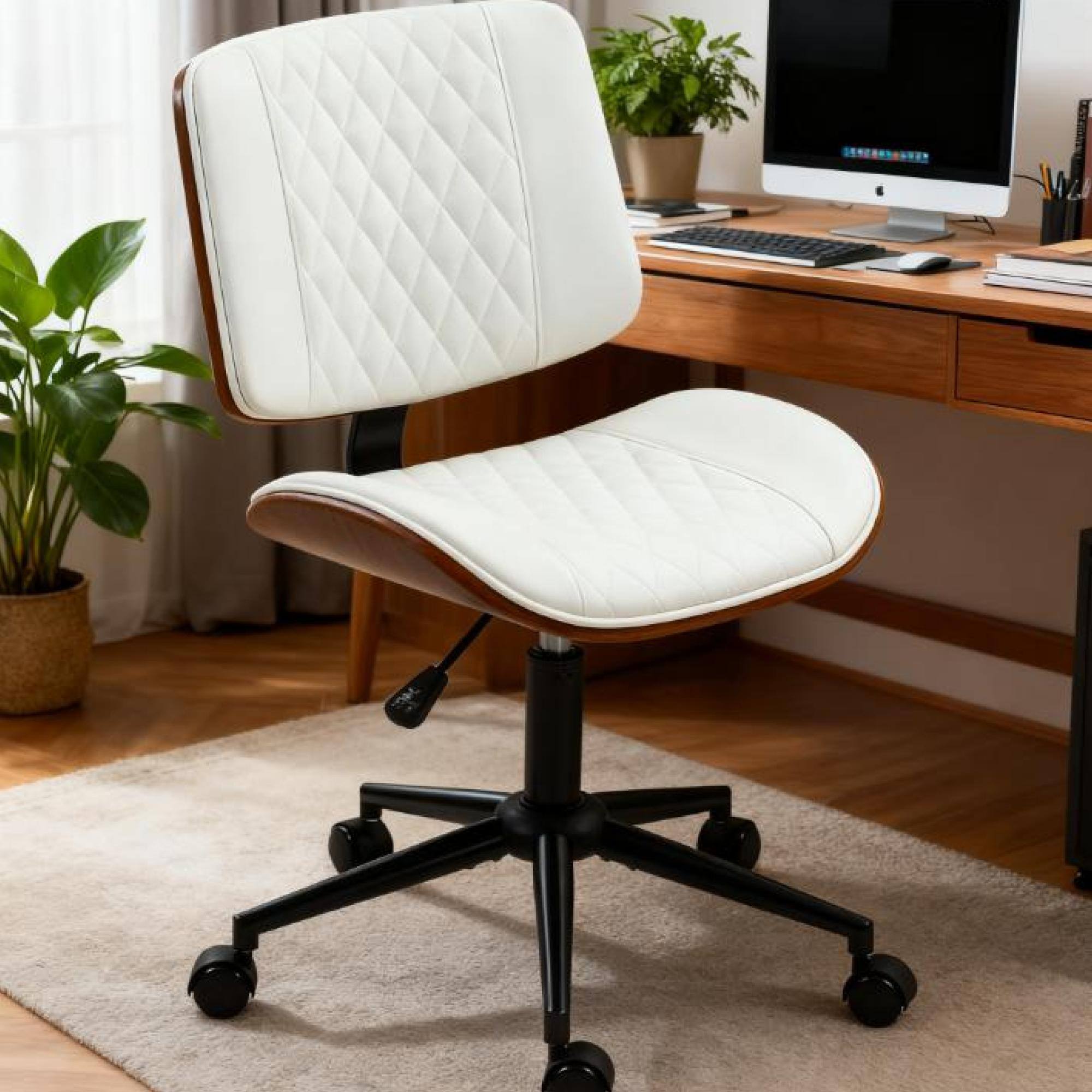 Alt View 3. GOODSILO - Armless Swivel Office Chair with Adjustable Height and Smooth Rolling Wheels for Home and Desk Use - White.