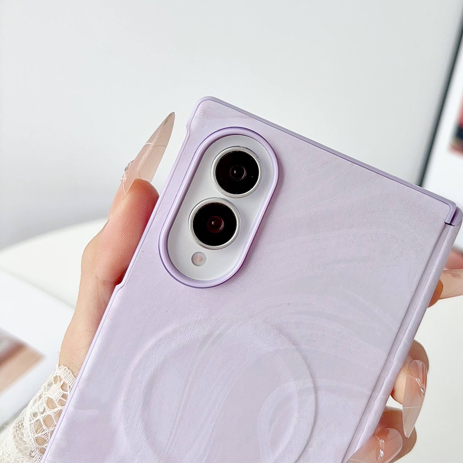 Back. Dteck - Hinge Case for Samsung Galaxy Z Fold8,PU Leather Slim Back Cover,No Front Frame Heat Dissipation Magnetic Case - Purple.
