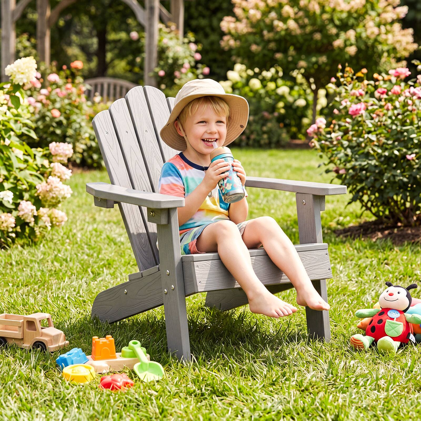 Alt View 4. Gymax - Gymax Kids Adirondack Chair(s) Outdoor Chair(s) for Kids w/ Tilted High Backrest Gray - Gray.
