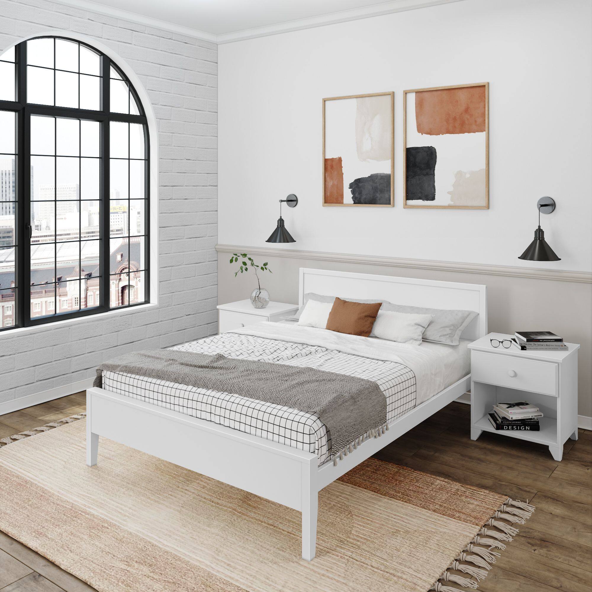 Alt View 6. Plank+Beam - Queen-Size Bed with Panel Headboard, White - White.