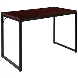 Emma + Oliver - Industrial Modern Desk-47"L Commercial Grade Home Office Desk - Mahogany Top/Black Frame