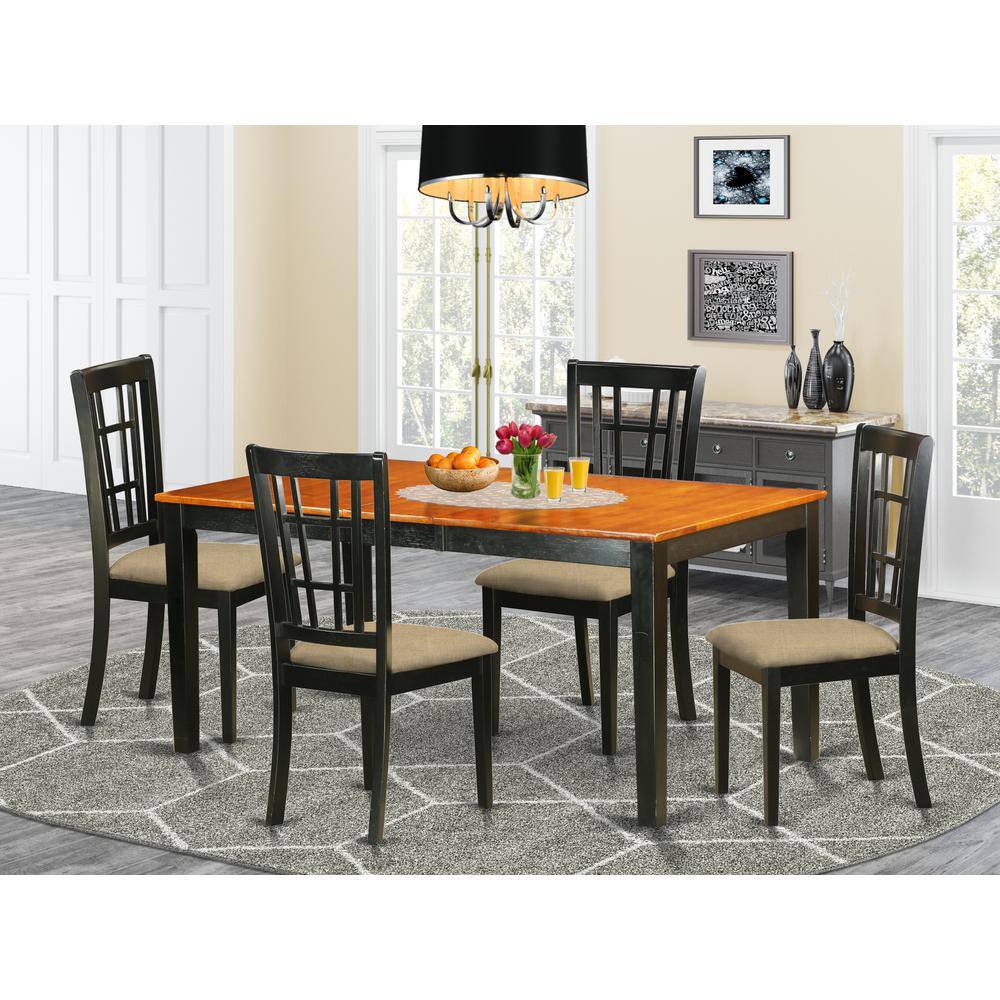 Back. East West Furniture - NICO5-BLK-C 5 Pc Dining room set-Table with Leaf and 4 Dining Chairs - Black & Cherry.
