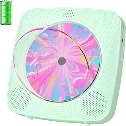 Front. FINEAK - Portable Bluetooth CD Player-Rechargeable Home & Wall Mount with Speakers - Green.