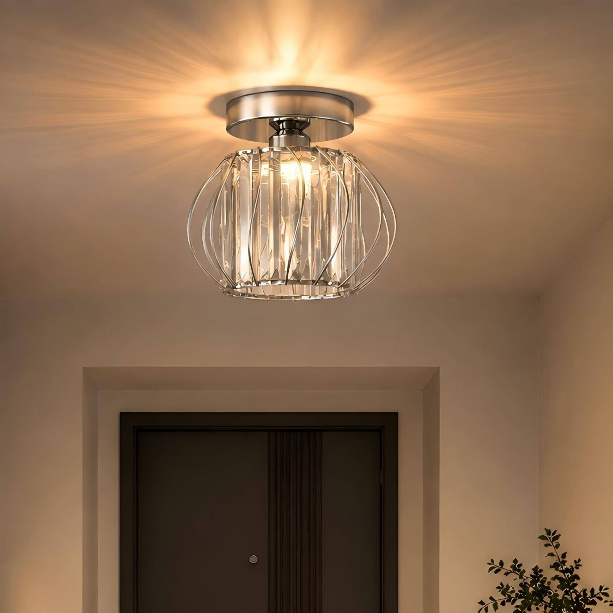 Left. Jandcase - JANDCASE 1-Light Chrome Semi-Flush Mount Ceiling Light, E26 Socket, Non-Integrated Bulbs, Modern Design, for Hallway - Silver.