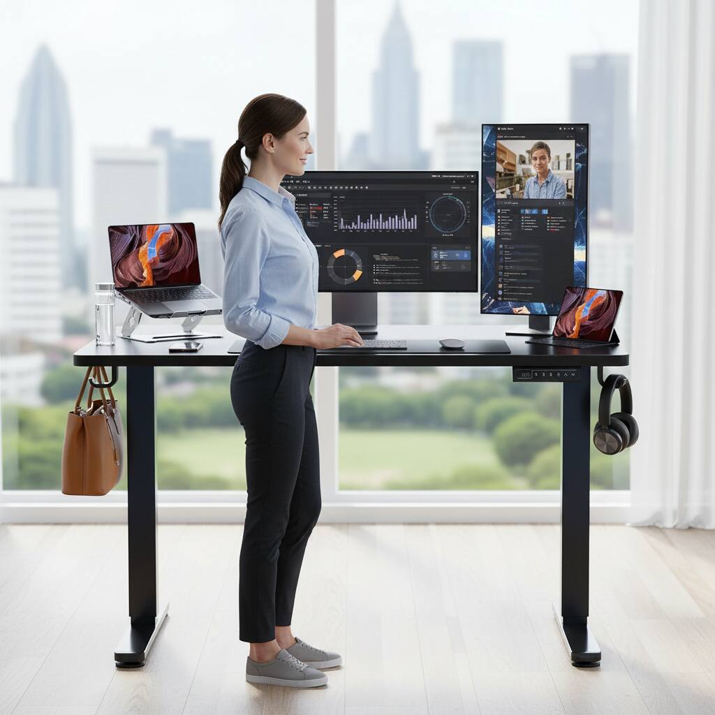 Alt View 1. ZUQIETA - ZUQIETA Electric Standing Desk with Memory - 47.2"x23.6" Two-Piece Adjustable Sit-Stand Desktop - Black.