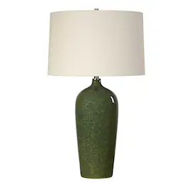 Manhattan Lane - Table Lamp, Linen Shade, Ceramic 28 Inch - Emerald Green, Beige