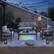Left. Bestier - 48-inch Modern Aluminum Patio Coffee Table with LED Lights & Marble-Look Top - Grey.