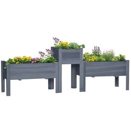 Outsunny - Garden Bed Set of 3, Elevated Wood Planter Box with Legs and Bed Liner for Backyard and Patio to Grow Vegetables - Gray