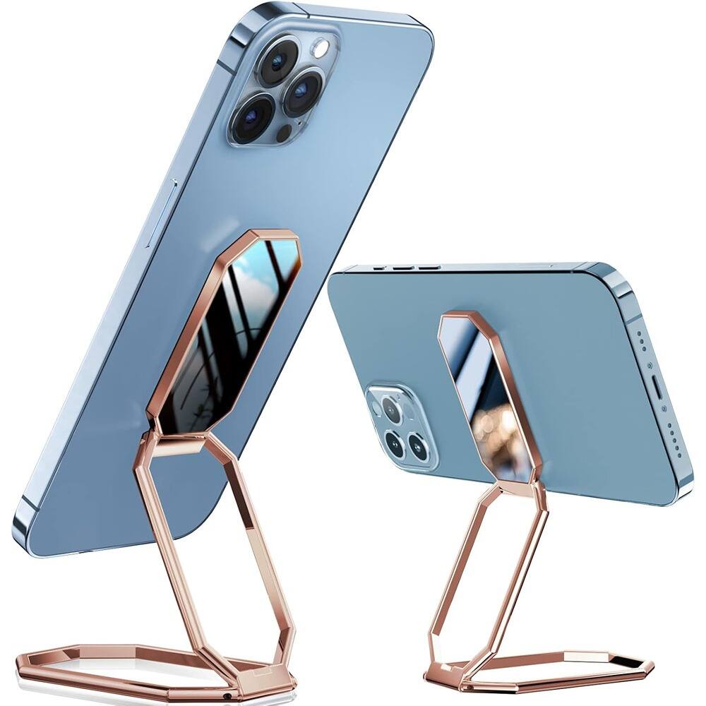 Front. PARKER SLATER - 𝗙𝗼𝗹𝗱𝗮𝗯𝗹𝗲 & 𝗔𝗱𝗷𝘂𝘀𝘁𝗮𝗯𝗹𝗲 Phone Ring Holder Stand - Octagon Rose Gold - Octagon Rose Gold.