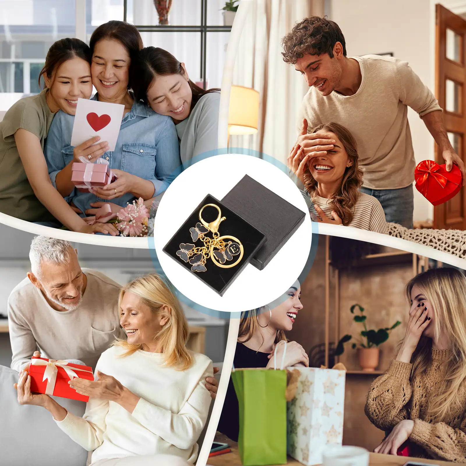 Alt View 5. Unique Bargains - Butterfly Initial Letter Keychain, Alphabet E Metal Keyring, Cute Car Keys Holder Charm for Women Gift - Black.