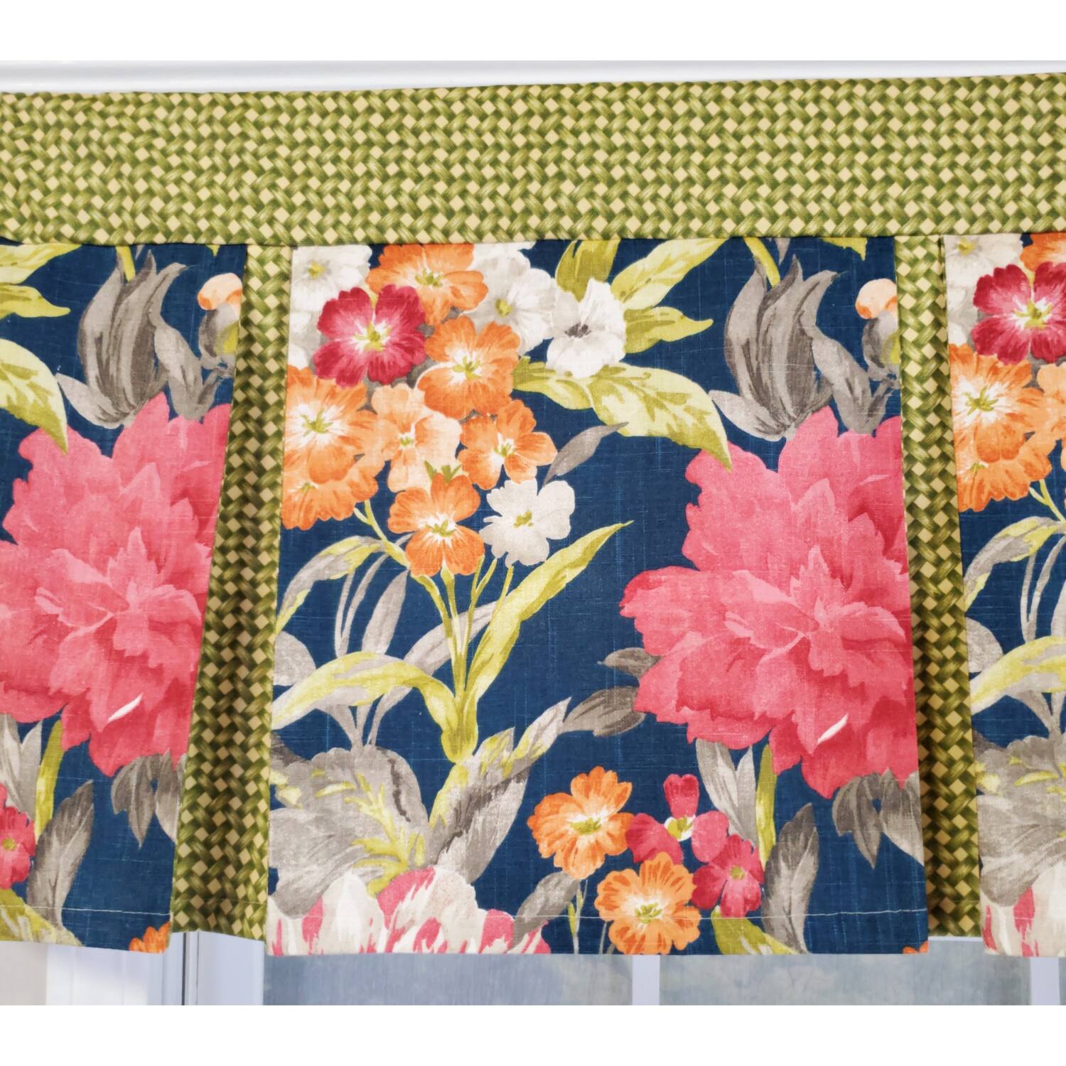 Left. RLF Home - RLF Home 3" Rod Pocket High Quality Fabric Queen's Favor Pleated Valance for Windows 50" x 16" Marine - Marine.