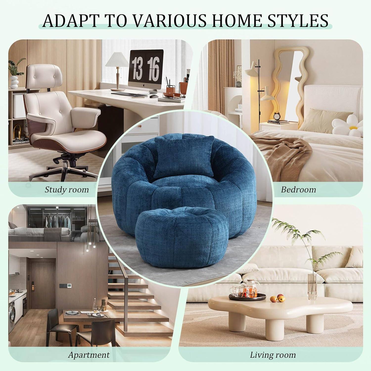 ADAPT TO VARIOUS HOME STYLES

Study room  
Bedroom  
Apartment  
Living room