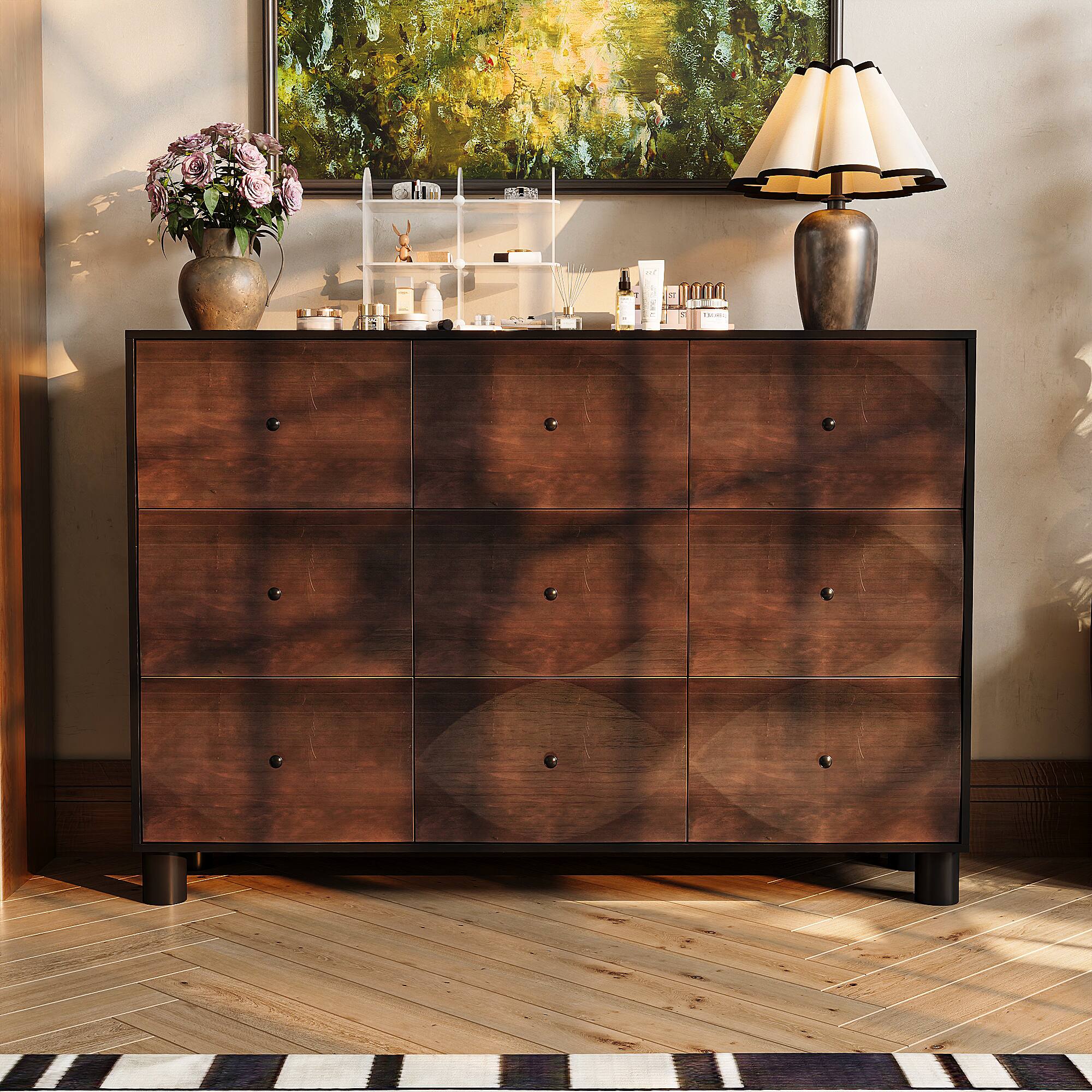 Alt View 1. Famapy - Famapy Textured Wood Dresser: Infuse Spaces with Modern - Rustic Allure - Brown.