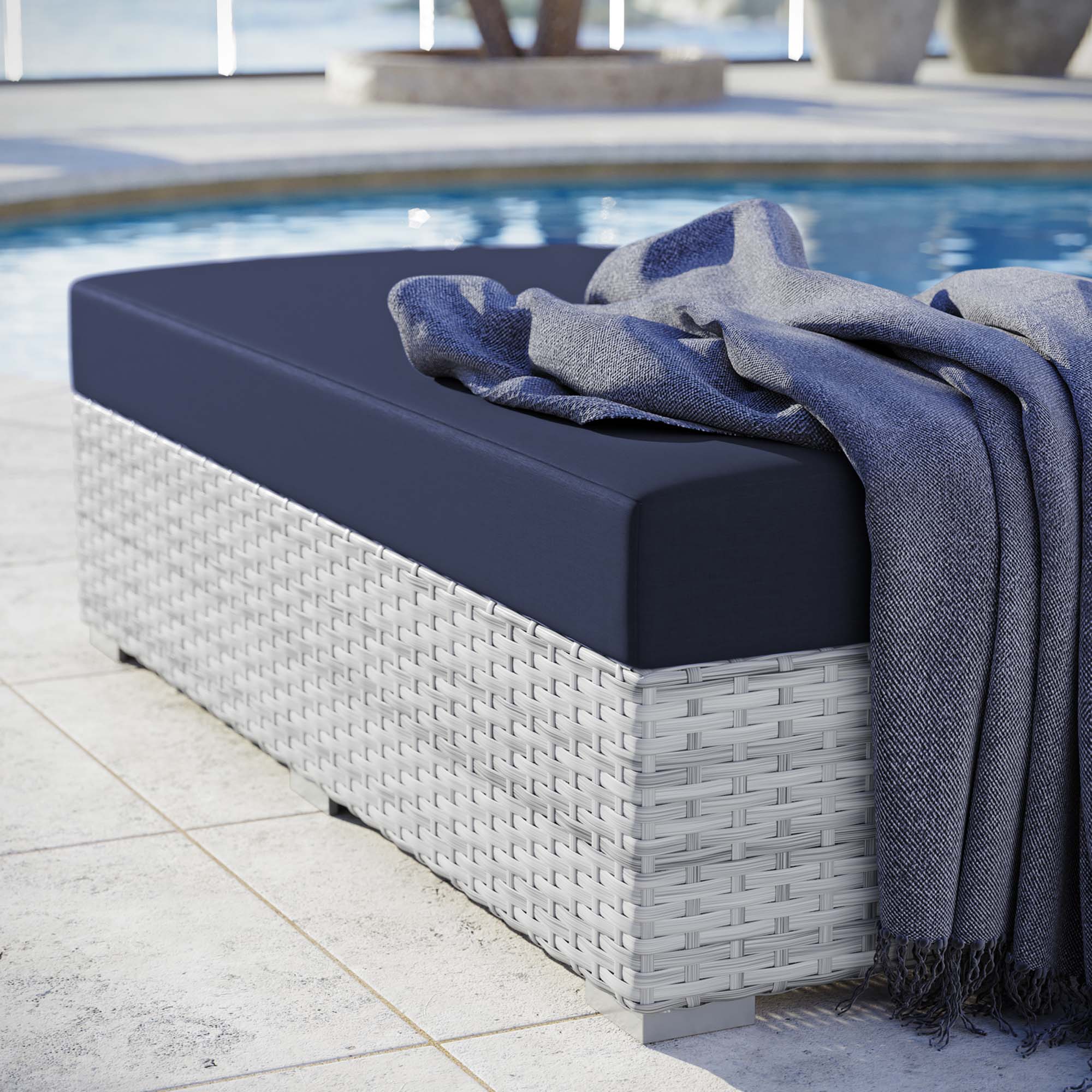 Back. Modway - Convene Outdoor Patio Rectangular Ottoman by Modway - Light Gray Navy.