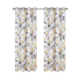 Olivia Gray - 100% Polyester 200 GSM Hydrangea Printed Blackout Grommet Curtain Panel 54" x 84" - Yellow