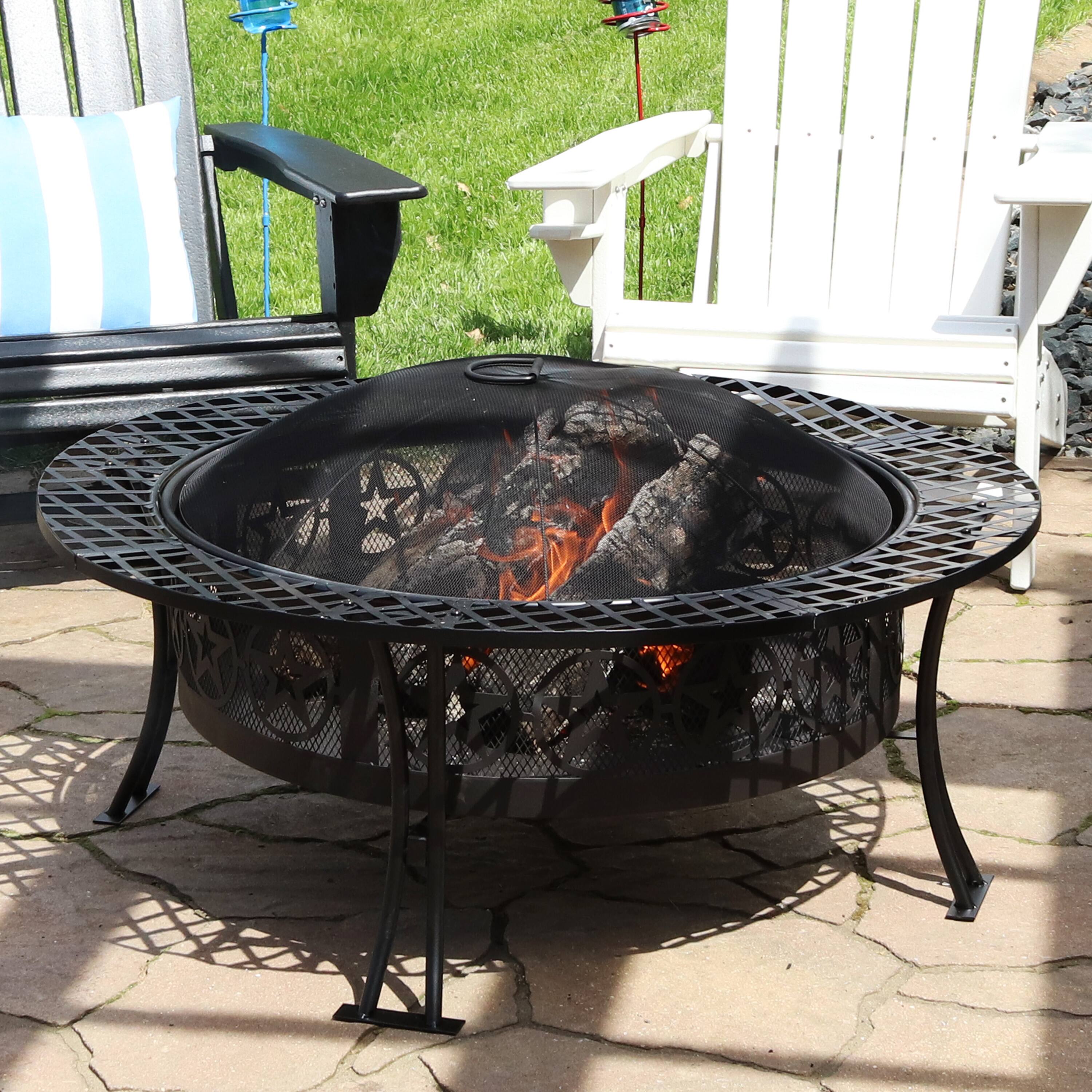 Alt View 1. Sunnydaze - 40 in Four Star Steel Fire Pit with Spark Screen and Poker - Black.