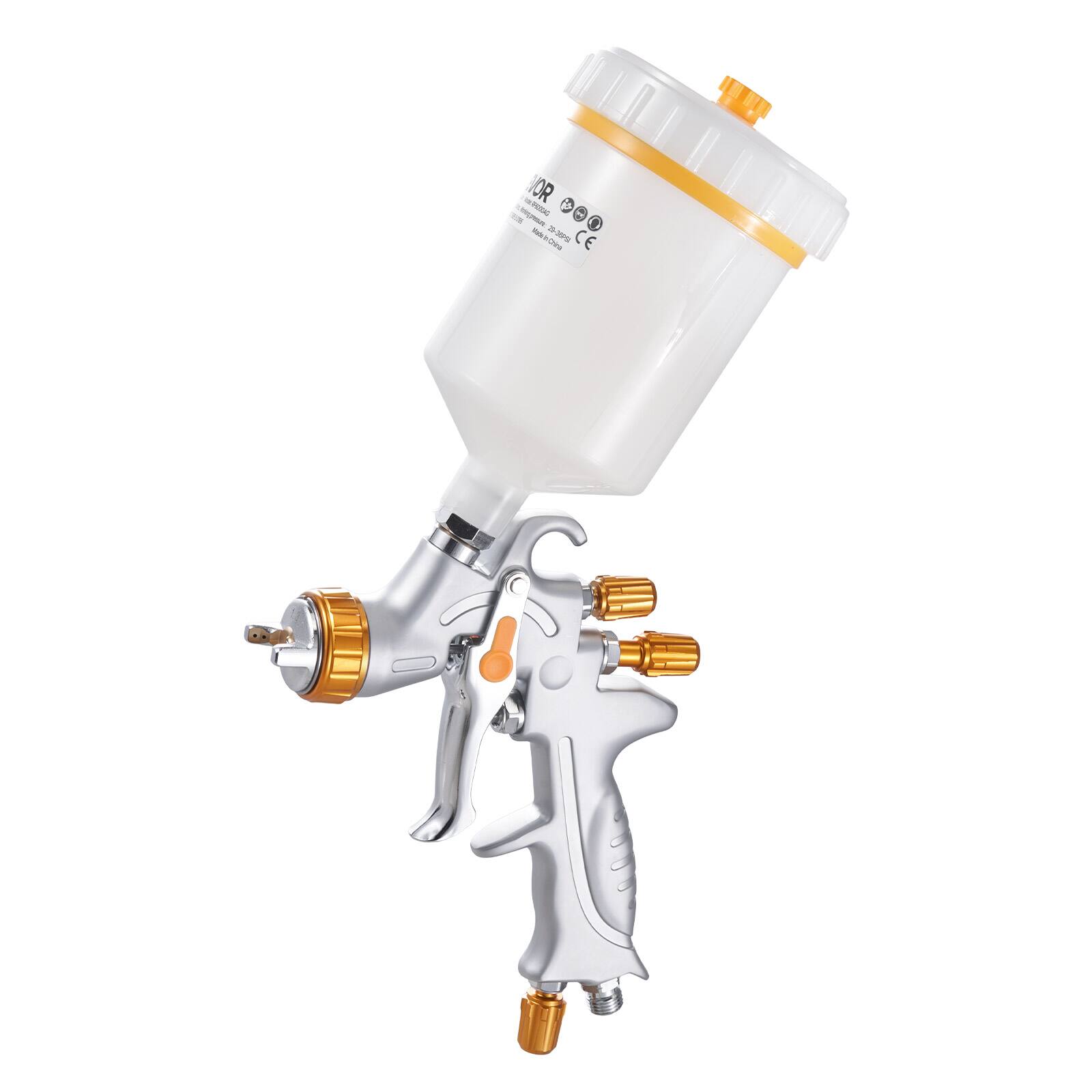 Alt View 5. VEVOR - HVLP Air Spray Gun, Gravity Feed Paint Sprayer Gun with 3 Nozzles (1.3/1.4/1.7mm), 600ml Capacity Auto Paint Sprayer - Stainless steel.
