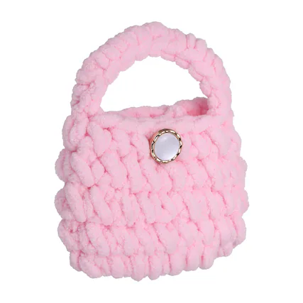 Front. Unique Bargains - Crochet Purse Pouch, Cute Handmade Knitted Storage Bag, for Earbuds Headphones Keys Makeup - Pink.