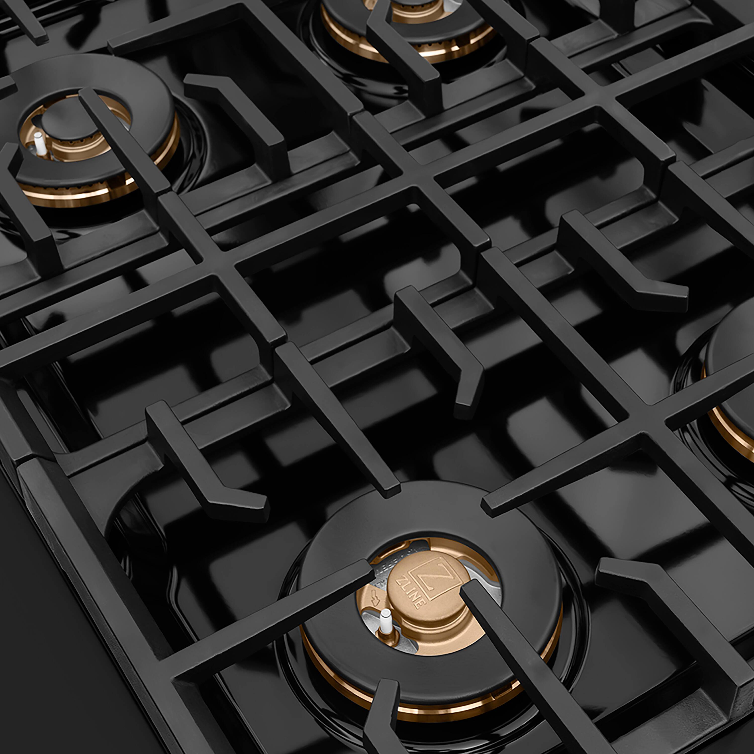 Left. ZLINE - ZLINE Autograph 30 in. Black Steel Paramount Gas Cooktop with 4 DuoPro Burners and Bronze Accents (PSRTBZ-30-CB) - Black Stainless Steel.