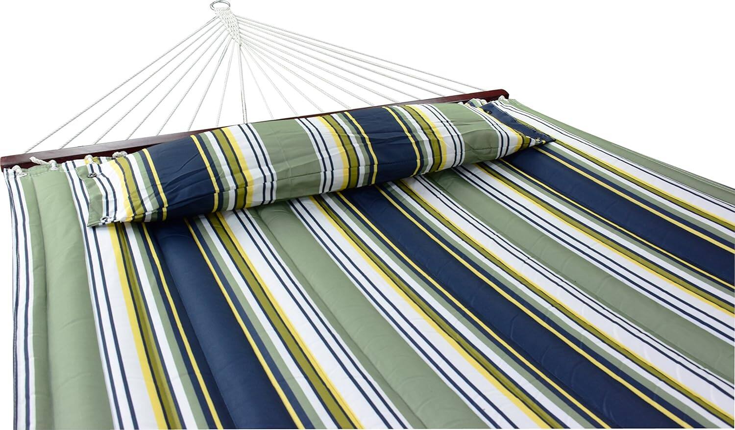 Angle. Sorbus - Sorbus 2-Person Stylish Hammock with Stand- Premium Cotton 53" Large Hammock Bed- Spreadedbars & Pillow Included-450lbs - Blue.