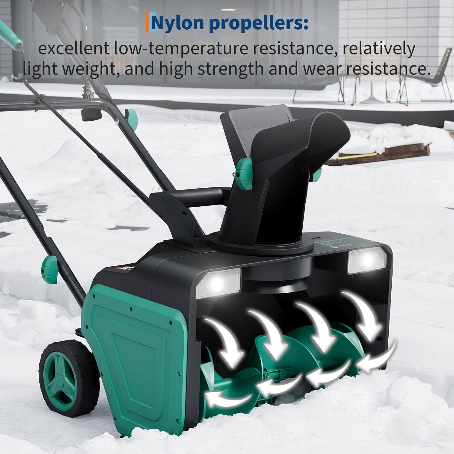 Nylon propellers:  
excellent low-temperature resistance, relatively light weight, and high strength and wear resistance.