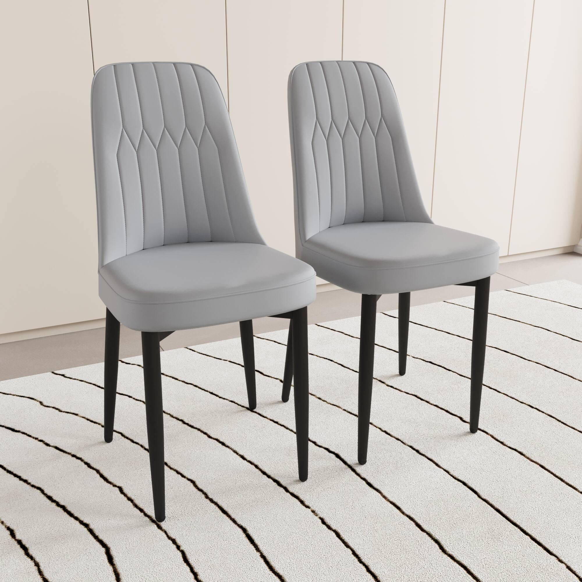 Front. Tiramisubest - Modern Set of 2 Dining Chairs with High-Quality PU Leather and Cushions, Black Metal Legs, Grey - Gray.