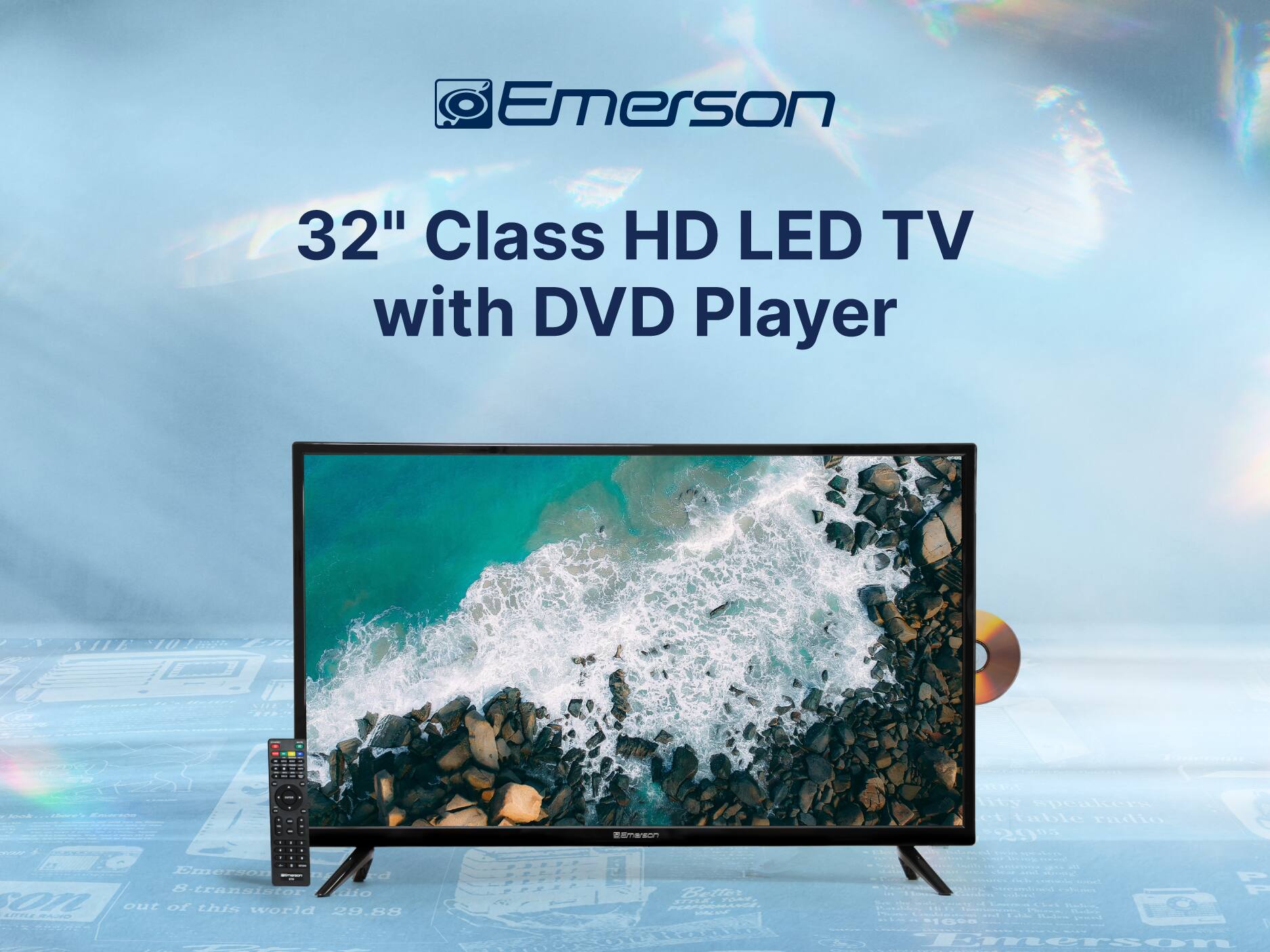 Emerson 32" Class HD LED TV with DVD Player VIA EIE A -a nosamas O Ey peakere C baible radio 290  Emerson  ed S-transistor io 01L out of this world 29.88 42T1E me etias - D - F  - ala 1 Emersor I