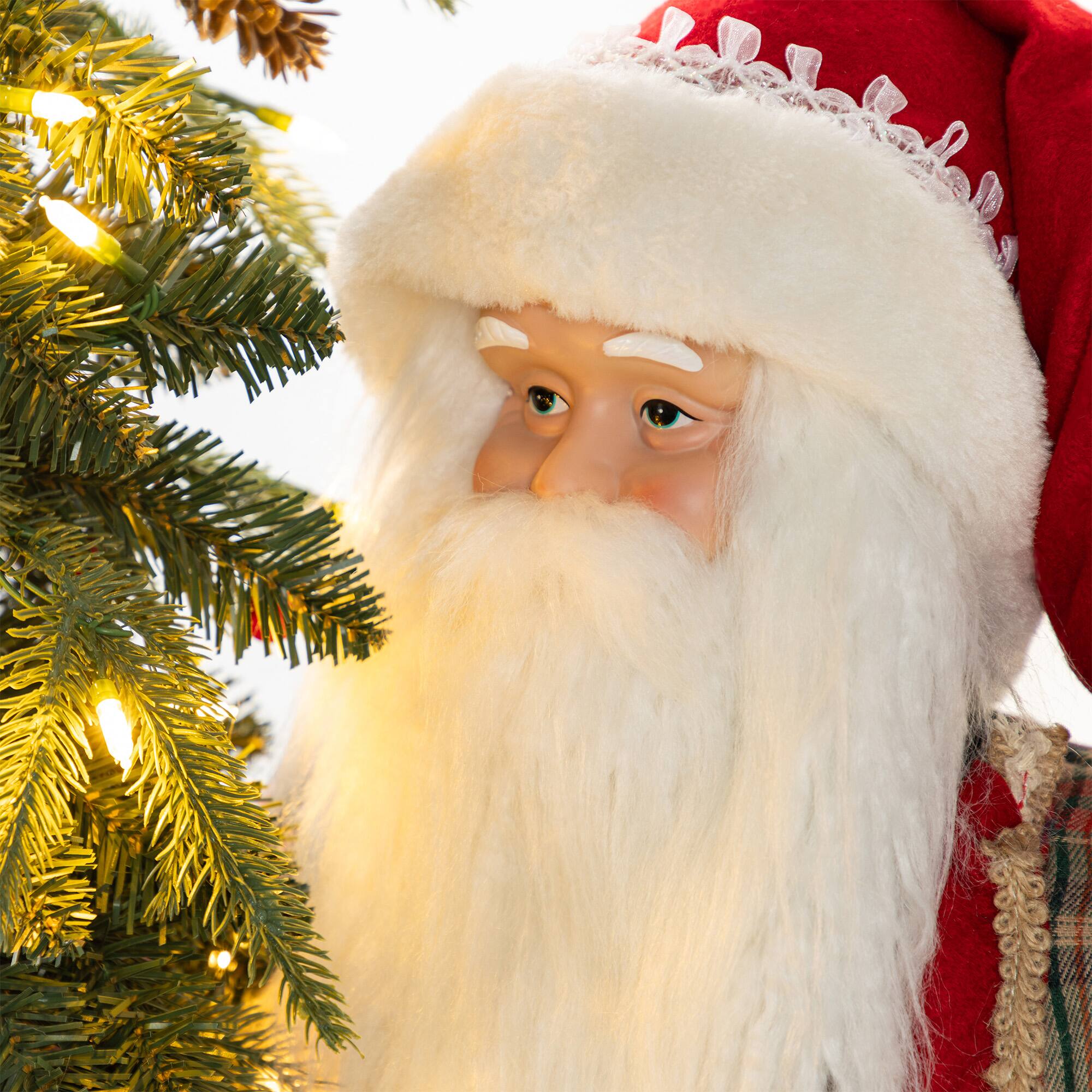 Alt View 4. Glitzhome - 4FT Oversized Woodland Santa with 5FT Lighted Artificial Christmas Tree - Multi-Colored.