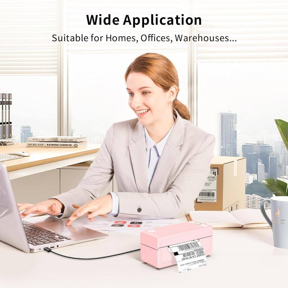 Alt View 1. JADENS - 268BT High-Speed Thermal Label Printer  – Bluetooth & USB, Ink-Free & BPA-Free, Includes 500 4x6 Shipping Labels - Pink.