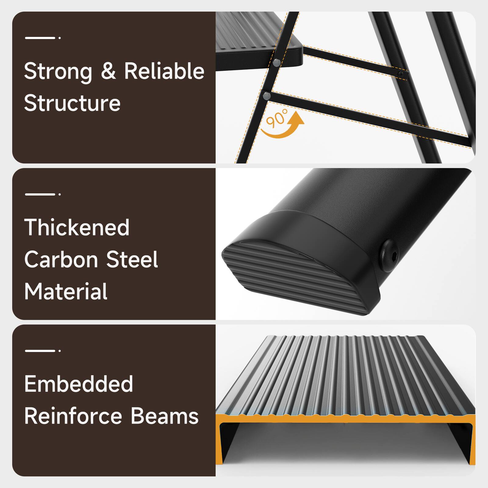 - Strong & Reliable Structure
- Thickened Carbon Steel Material
- Embedded Reinforce Beams