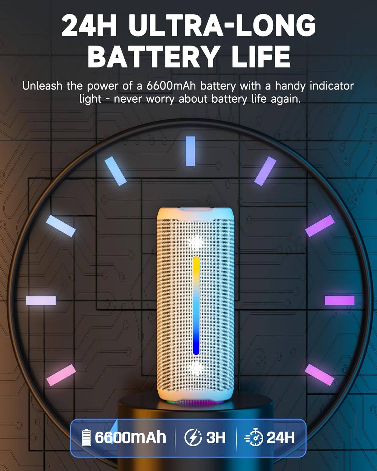 24H ULTRA-LONG BATTERY LIFE

Unleash the power of a 6600mAh battery with a handy indicator - never worry about battery life again.

6600mAh | 3H | 24H