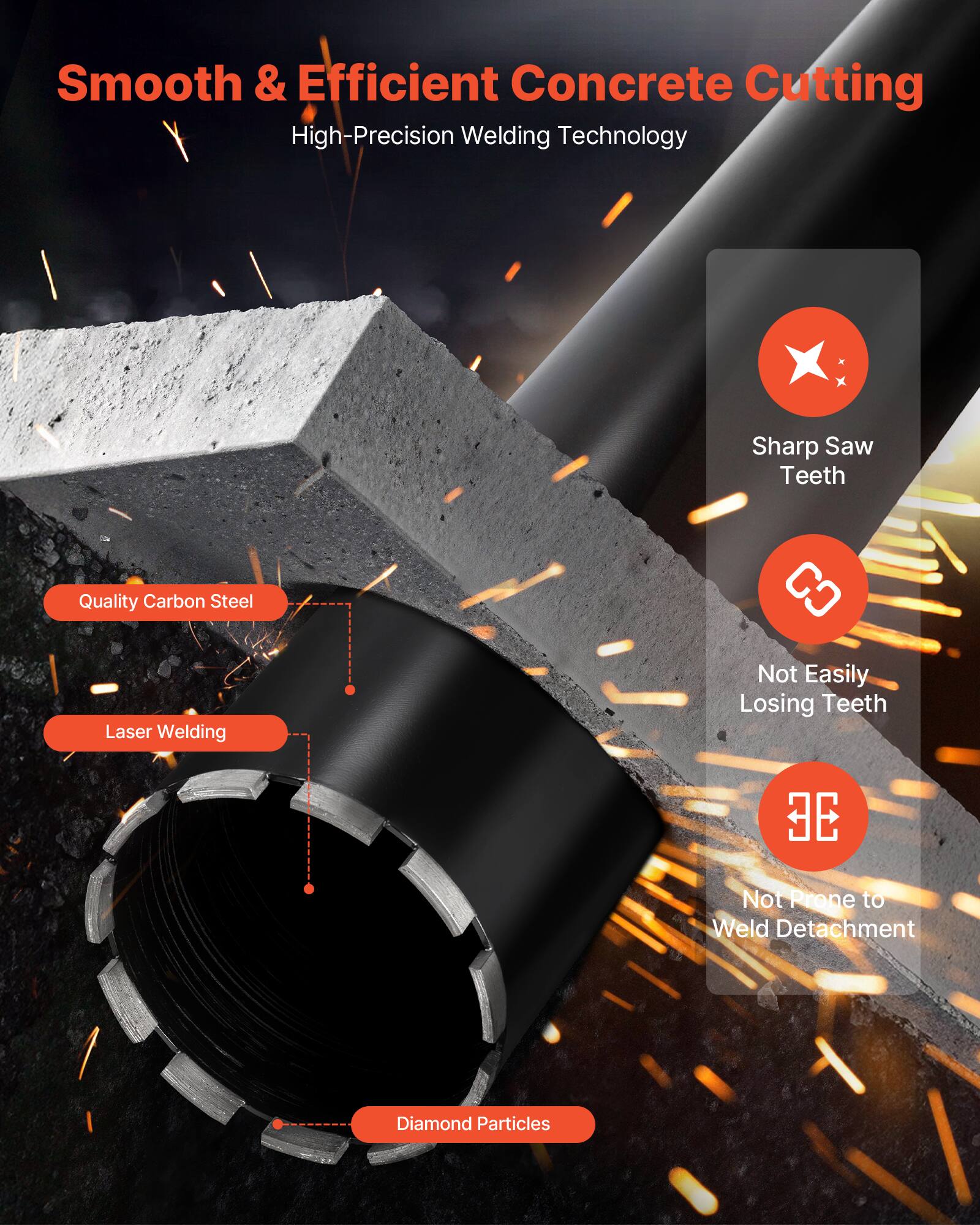 Smooth & Efficient Concrete Cutting  
High-Precision Welding Technology  

- Quality Carbon Steel  
- Laser Welding  
- Sharp Saw Teeth  
- Not Easily Losing Teeth  
- Not Prone to Weld Detachment  
- Diamond Particles