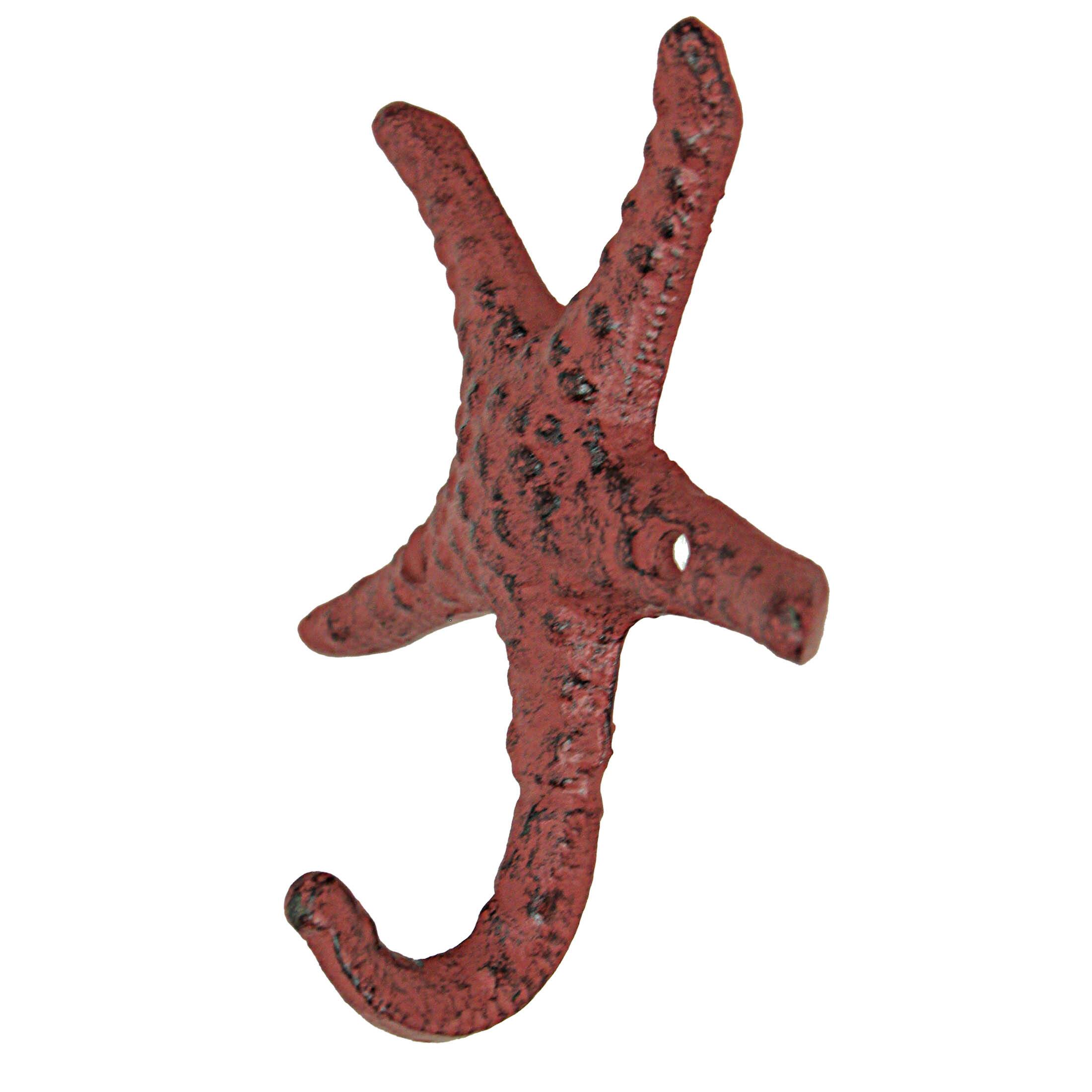 Alt View 5. Zeckos - Set of 3 Cast Iron Coral Starfish Decorative Wall Hooks Hangers 4 Inches - Coral.