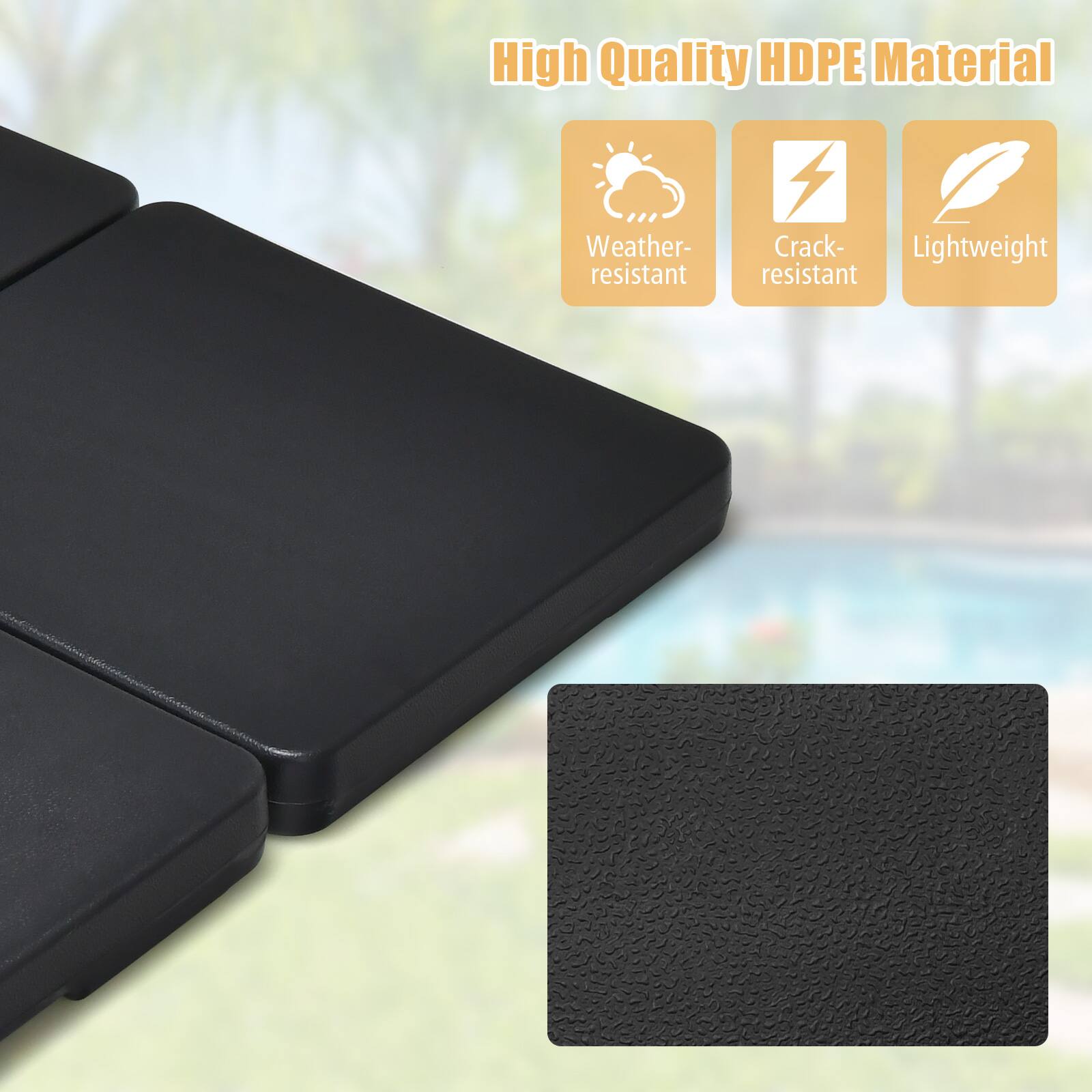 High Quality HDPE Material  
Weather-resistant  
Crack-resistant  
Lightweight