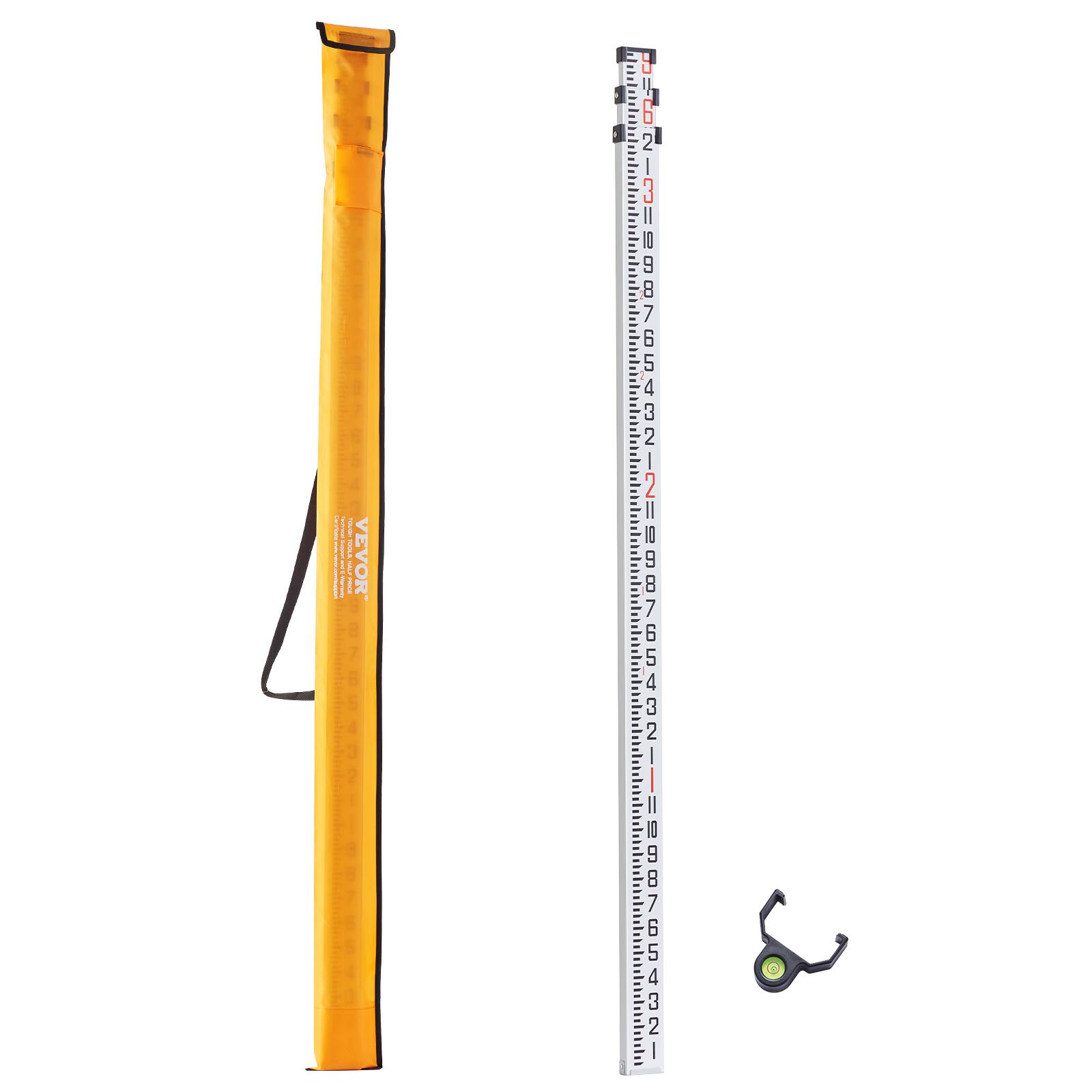 VEVOR- Aluminum Grade Rod, 9-Feet/8ths 3 Sections Telescopic Measuring Rod, Double-Sided Scale 1/8in Leveling Rod Stick- Silver